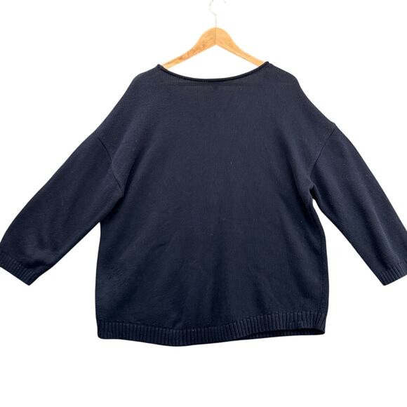 Talbots Navy Blue Sun & Sand 3/4 Sleeve Scoop Neck Sweater Women XL - Picture 4 of 6